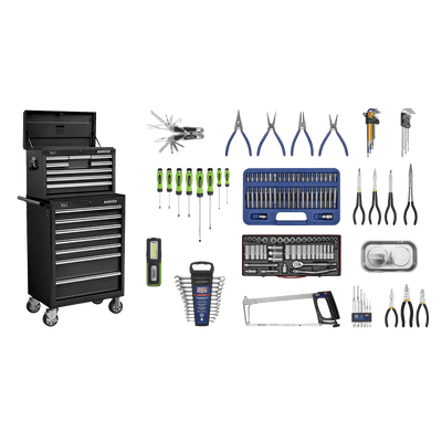 Sealey APCOMBOBBTK58 Superline PRO® Topchest & Rollcab Combination 15 Drawer with 148pc Tool Kit - Black - APCOMBOBBTK58 - Sealey Tools UK - Trade Counter Direct