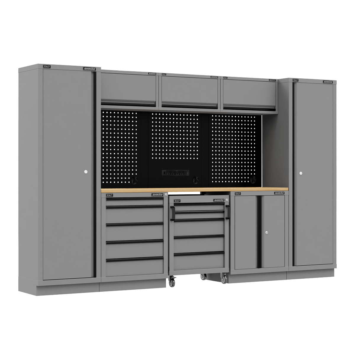 Sealey APMSBESTACK01W Superline PRO® Black Edition Storage System with Rubber Wood Worktop 3.24m - APMSBESTACK01W - Sealey Tools UK - Trade Counter Direct