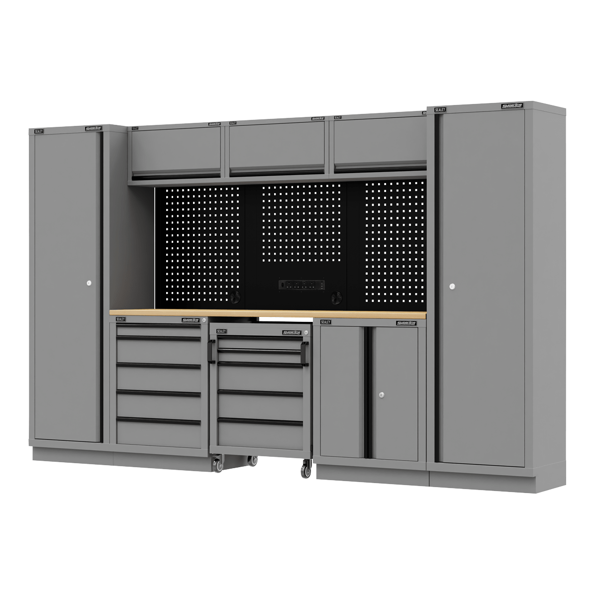 Sealey APMSBESTACK01W Superline PRO® Black Edition Storage System with Rubber Wood Worktop 3.24m - APMSBESTACK01W - Sealey Tools UK - Trade Counter Direct