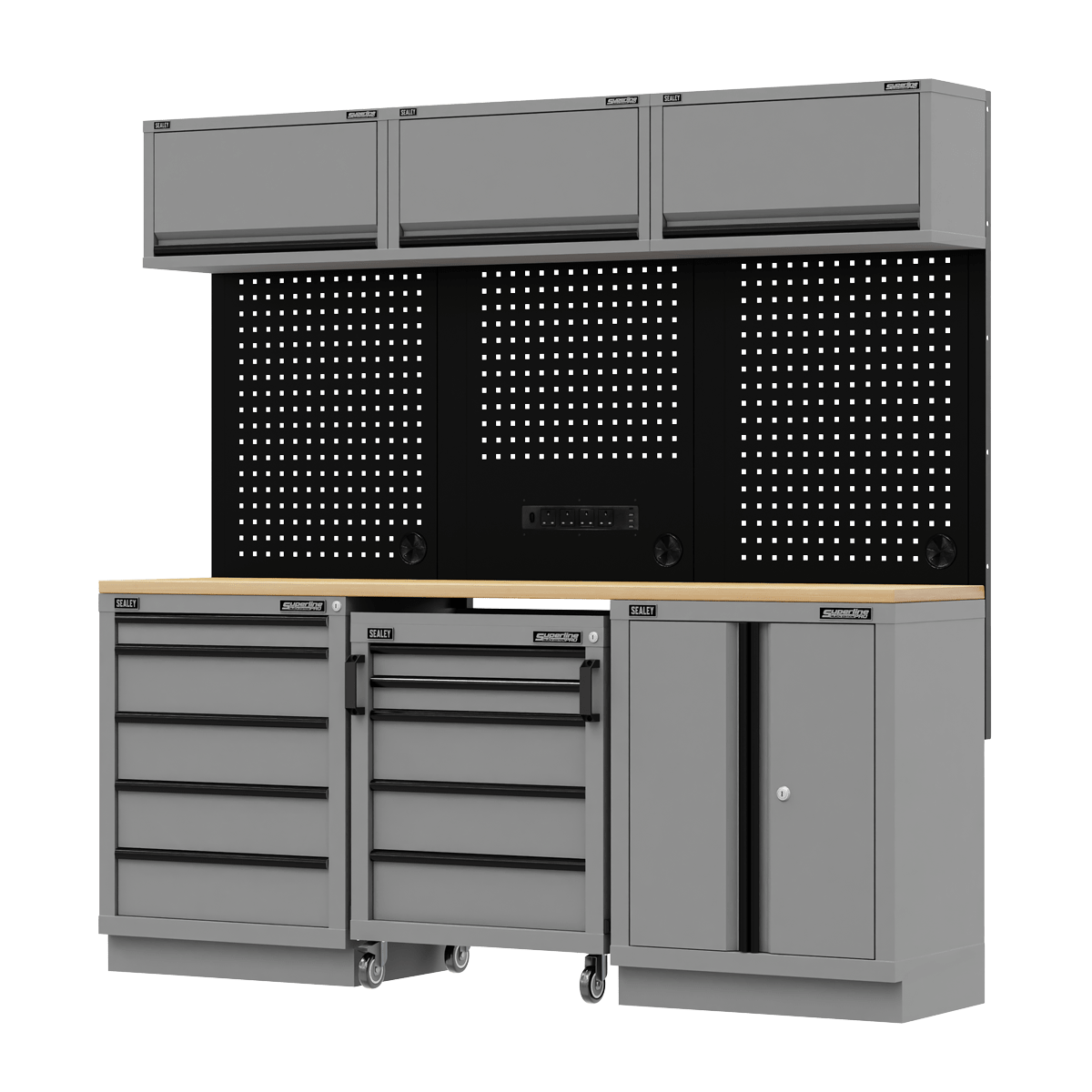 Sealey APMSBESTACK03W Superline PRO® Black Edition Storage System with Rubber Wood Worktop 2.04m - APMSBESTACK03W - Sealey Tools UK - Trade Counter Direct