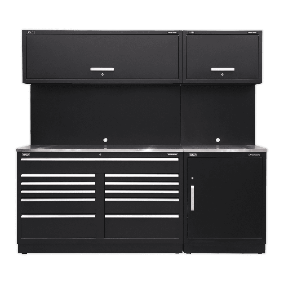 Sealey APMSCOMBO4SS Premier 2.3m Storage System - Stainless Worktop - APMSCOMBO4SS - Sealey Tools UK - Trade Counter Direct