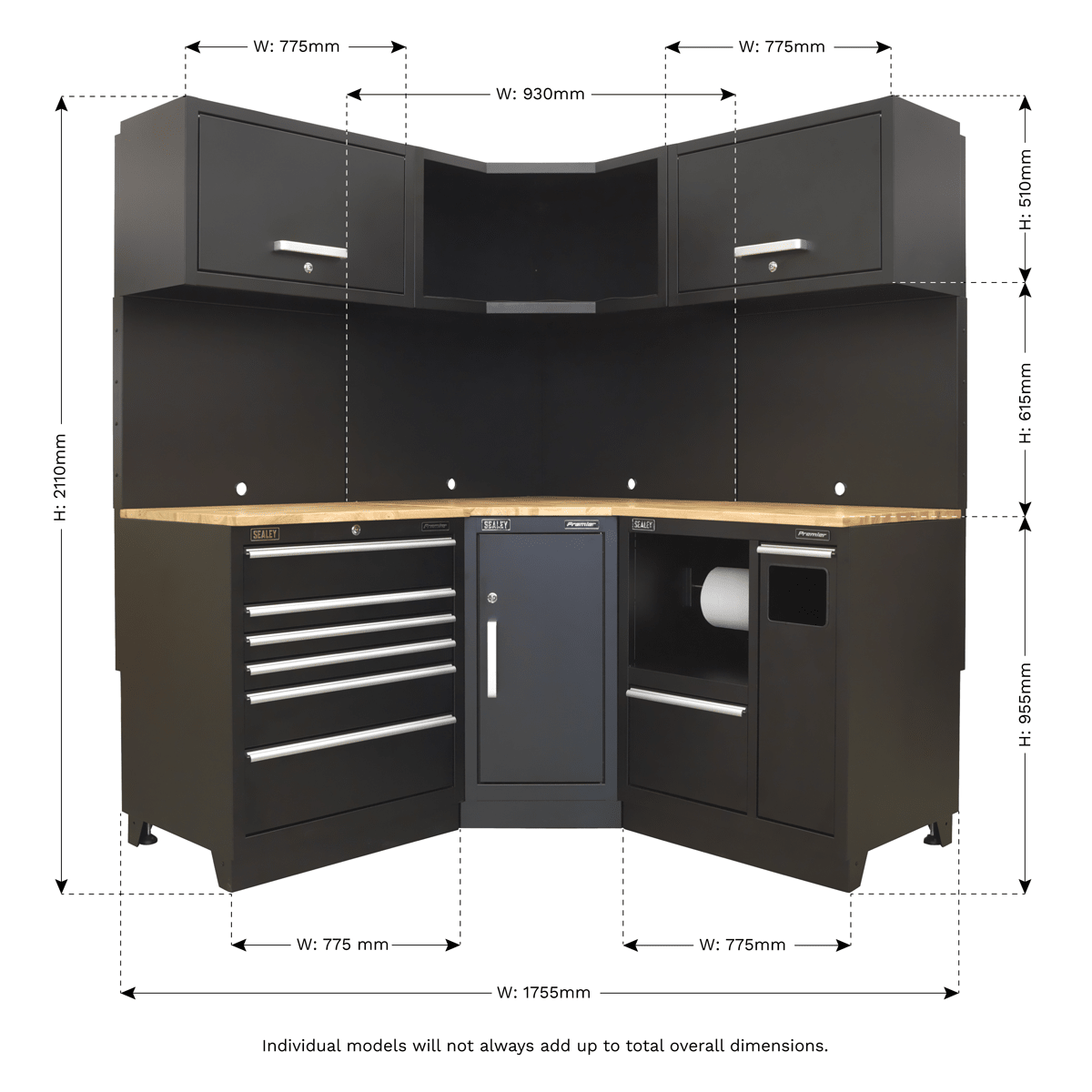 Sealey APMSCOMBO6W Premier™ Corner Storage System with Hardwood Worktop 1.71m - APMSCOMBO6W - Sealey Tools UK - Trade Counter Direct