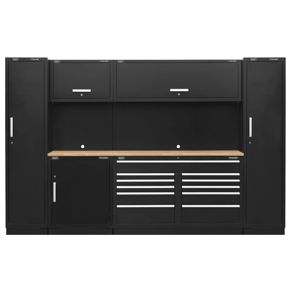 Sealey APMSCOMBO7W Premier™ Storage System with Hardwood Worktop 3.55m - APMSCOMBO7W - Sealey Tools UK - Trade Counter Direct