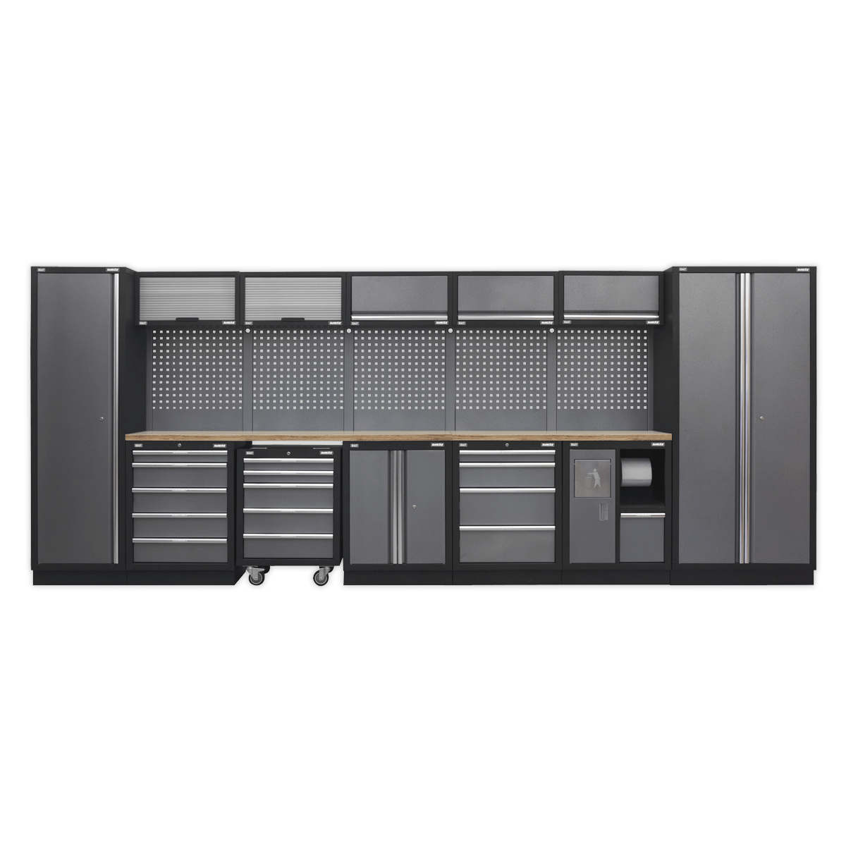 Sealey APMSSTACK01W Superline Pro 4.9m Storage System - Wood Worktop - APMSSTACK01W - Sealey Tools UK - Trade Counter Direct