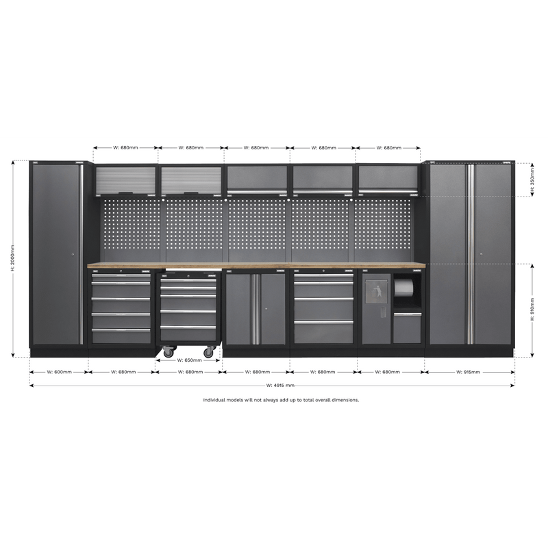 Sealey APMSSTACK01W Superline Pro 4.9m Storage System - Wood Worktop - APMSSTACK01W - Sealey Tools UK - Trade Counter Direct