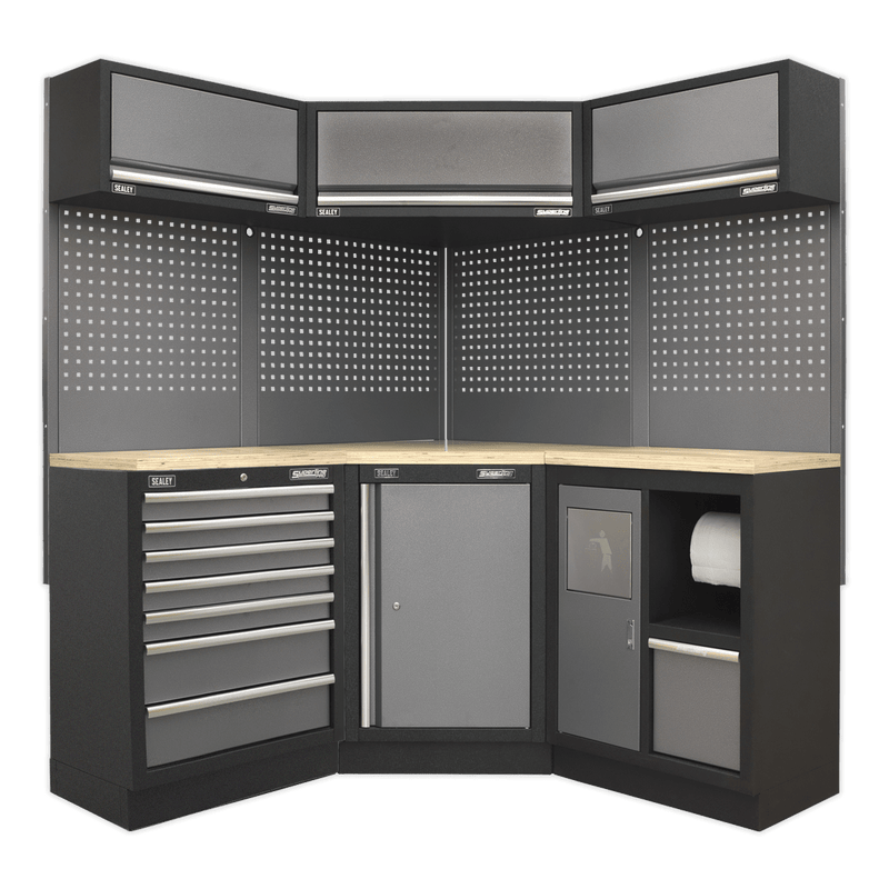 Sealey APMSSTACK08W Superline Pro 1.6m Corner Storage System - Wood Worktop - APMSSTACK08W - Sealey Tools UK - Trade Counter Direct