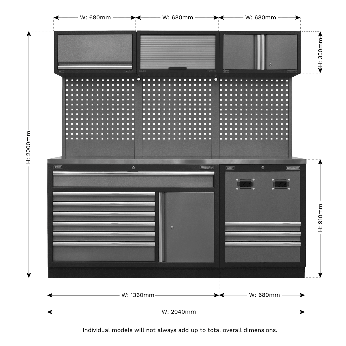 Sealey APMSSTACK14SS Superline PRO® Modular Storage System Combo with Stainless Steel Worktop - APMSSTACK14SS - Sealey Tools UK - Trade Counter Direct