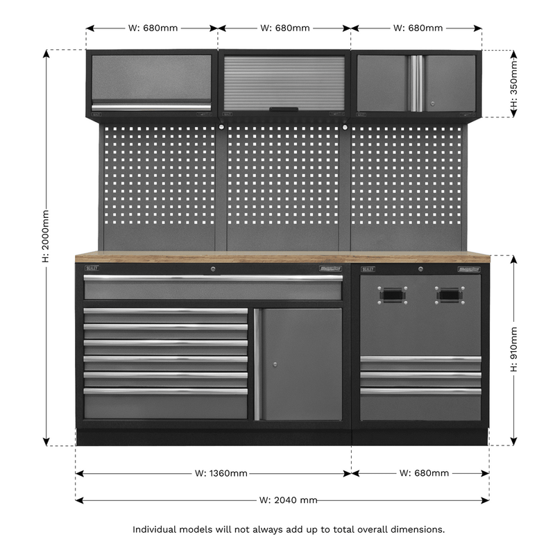 Sealey APMSSTACK14W Superline PRO® Modular Storage System Combo with Pressed Wood Worktop - APMSSTACK14W - Sealey Tools UK - Trade Counter Direct