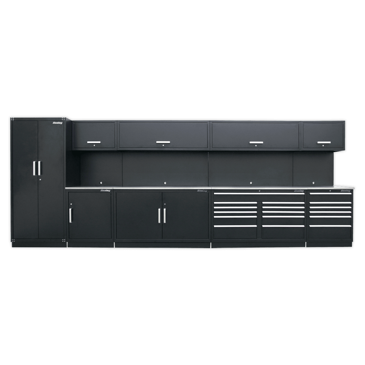 Sealey APMSSTEEL Premier 5.6m Storage System - Stainless Worktop - APMSSTEEL - Sealey Tools UK - Trade Counter Direct