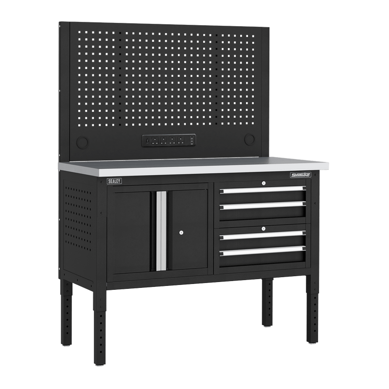 Sealey APMWB50COMBO1SS Superline PRO® Modular Workbench with 4 Drawers & Cupboard Stainless Steel Worktop 1265mm - APMWB50COMBO1SS - Sealey Tools UK - Trade Counter Direct