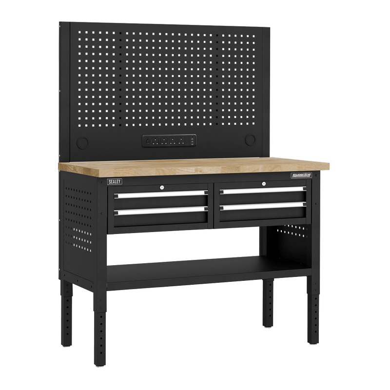 Sealey APMWB50COMBO2W Superline PRO® Modular Workbench with 4 Drawers Wooden Worktop 1265mm - APMWB50COMBO2W - Sealey Tools UK - Trade Counter Direct