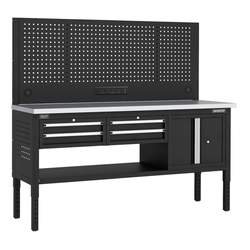 Sealey APMWB72COMBO1SS Superline PRO® Modular Workbench with 4 Drawers & Cupboard Stainless Steel Worktop 1830mm - APMWB72COMBO1SS - Sealey Tools UK - Trade Counter Direct