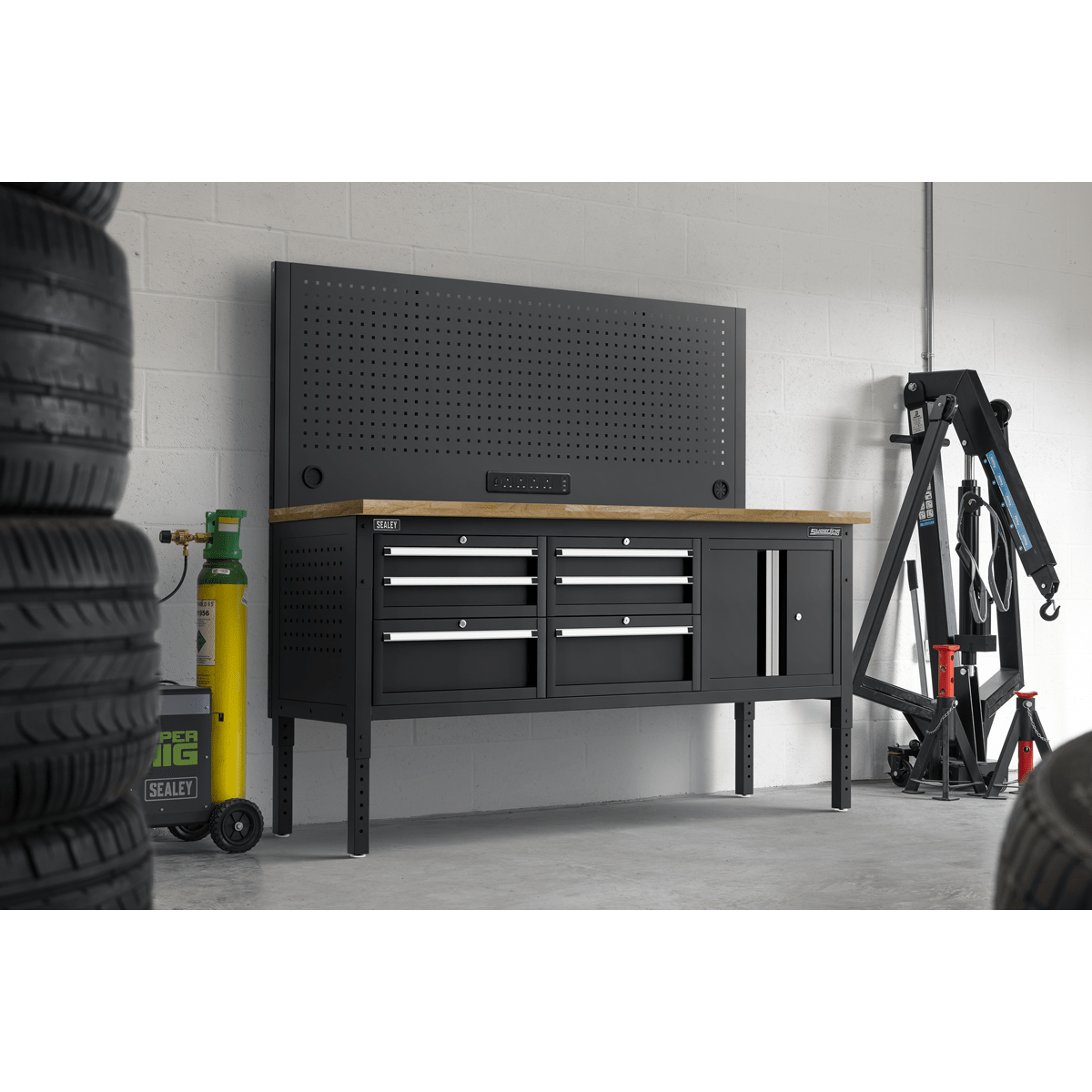 Sealey APMWB72COMBO2W Superline PRO® Modular Workbench with 6 Drawers & Cupboard Wooden Worktop 1830mm - APMWB72COMBO2W - Sealey Tools UK - Trade Counter Direct