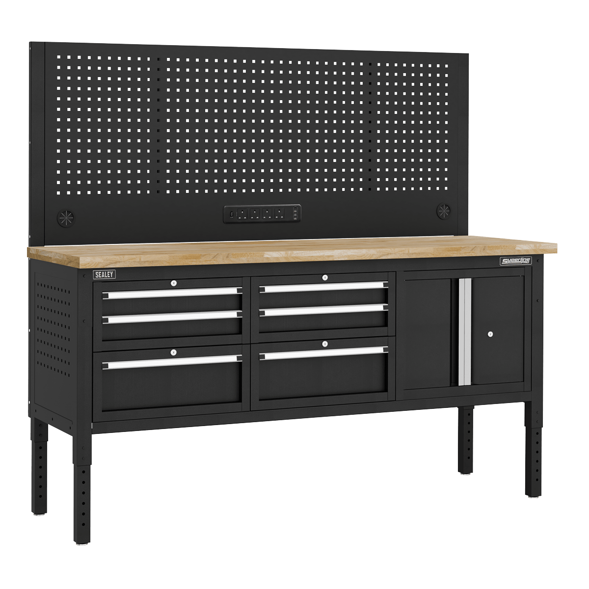 Sealey APMWB72COMBO2W Superline PRO® Modular Workbench with 6 Drawers & Cupboard Wooden Worktop 1830mm - APMWB72COMBO2W - Sealey Tools UK - Trade Counter Direct