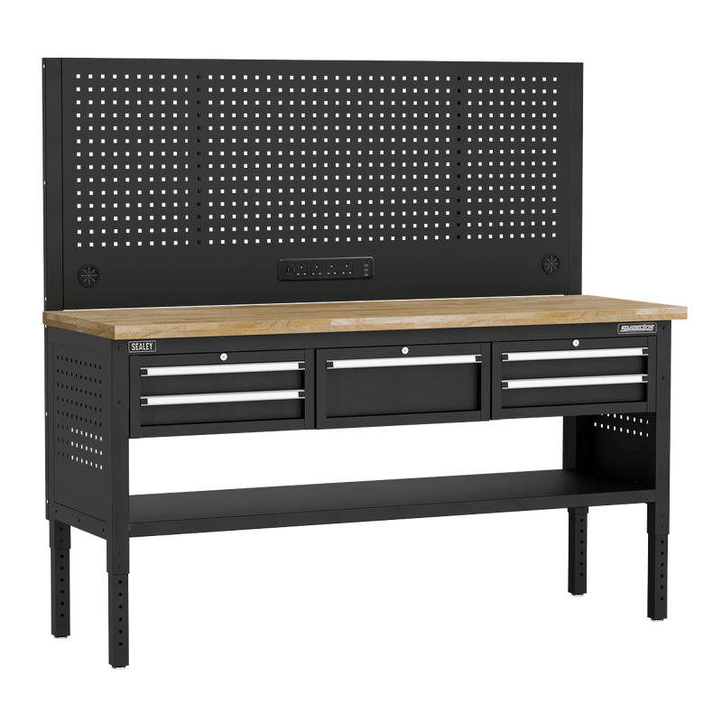 Sealey APMWB72COMBO3W Superline PRO® Modular Adjustable-Height Workbench with 5 Drawers & Wooden Worktop 1830mm - APMWB72COMBO3W - Sealey Tools UK - Trade Counter Direct