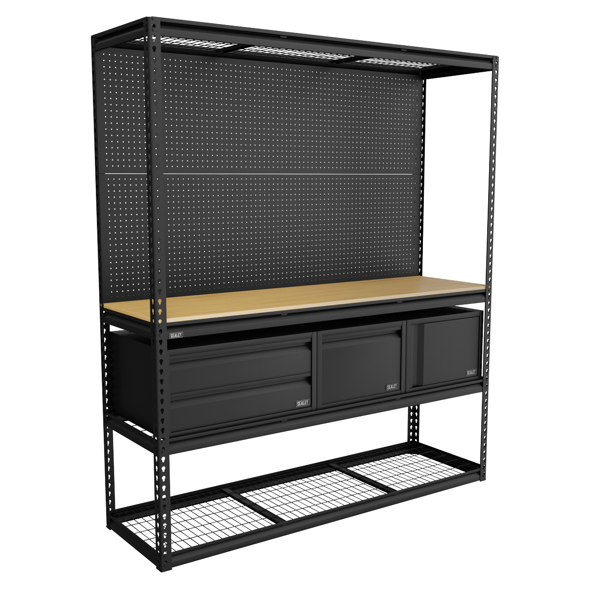 Sealey APMWBCOMBO1 Heavy-Duty Modular Workbench & Racking Kit with 3 Storage Units - APMWBCOMBO1 - Sealey Tools UK - Trade Counter Direct