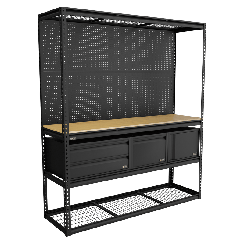 Sealey APMWBCOMBO1 Heavy-Duty Modular Workbench & Racking Kit with 3 Storage Units - APMWBCOMBO1 - Sealey Tools UK - Trade Counter Direct