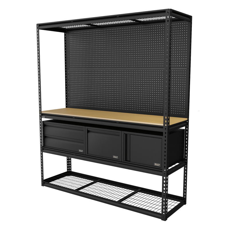 Sealey APMWBCOMBO1 Heavy-Duty Modular Workbench & Racking Kit with 3 Storage Units - APMWBCOMBO1 - Sealey Tools UK - Trade Counter Direct