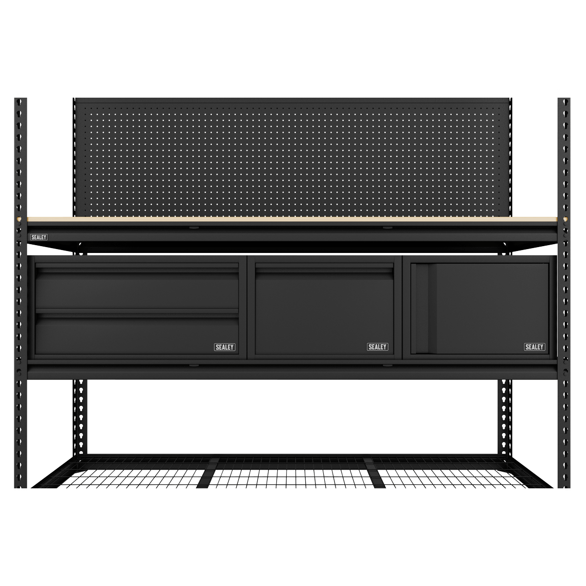 Sealey APMWBCOMBO1 Heavy-Duty Modular Workbench & Racking Kit with 3 Storage Units - APMWBCOMBO1 - Sealey Tools UK - Trade Counter Direct