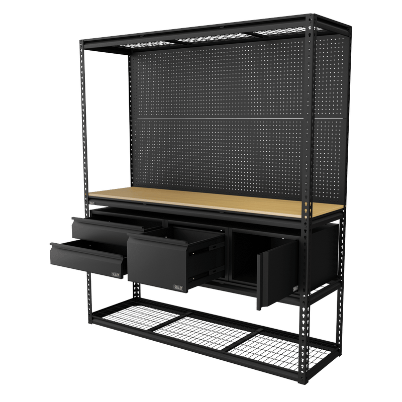 Sealey APMWBCOMBO1 Heavy-Duty Modular Workbench & Racking Kit with 3 Storage Units - APMWBCOMBO1 - Sealey Tools UK - Trade Counter Direct