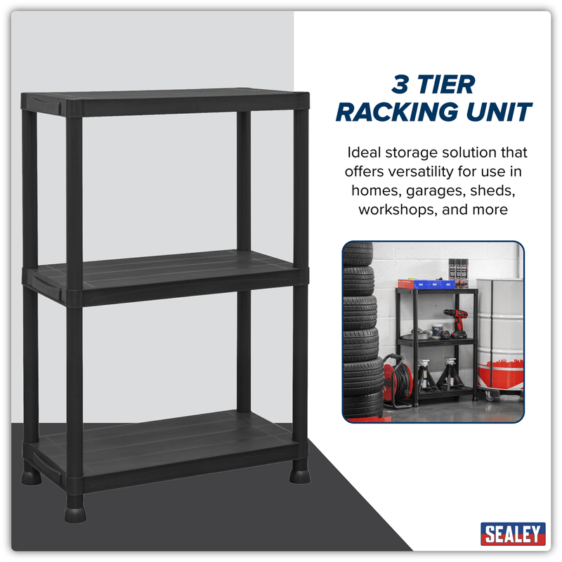 Sealey APPR3 Plastic Racking Unit with 3 Shelves 25kg Capacity Per Level - APPR3 - Sealey Tools UK - Trade Counter Direct
