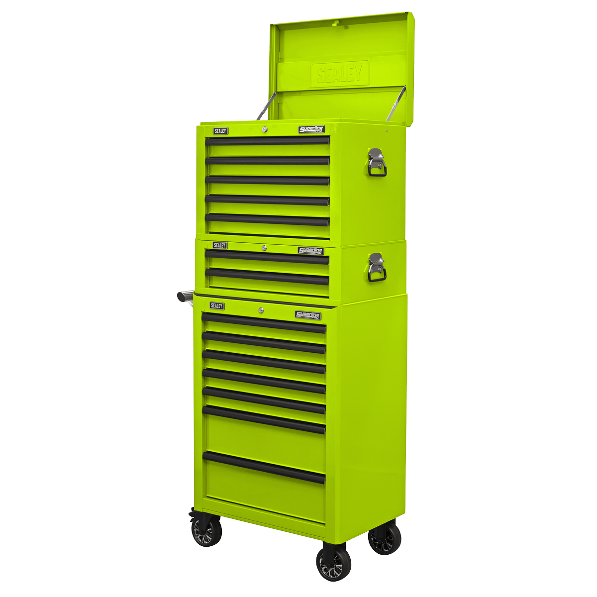 Sealey APSTACKTHV Superline PRO® Topchest, Mid-Box Tool Chest & Rollcab Combination 14 Drawer - Green - APSTACKTHV - Sealey Tools UK - Trade Counter Direct