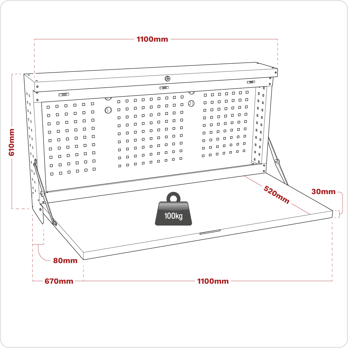 Sealey APWMW02 Superline PRO® Wall Mounting Foldable Workbench 1100mm - APWMW02 - Sealey Tools UK - Trade Counter Direct