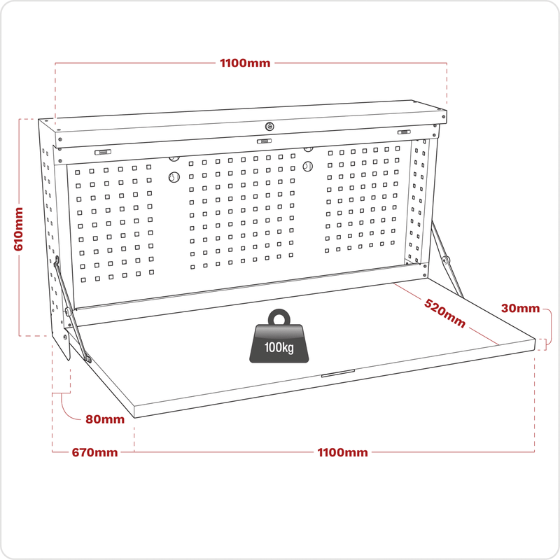 Sealey APWMW02 Superline PRO® Wall Mounting Foldable Workbench 1100mm - APWMW02 - Sealey Tools UK - Trade Counter Direct