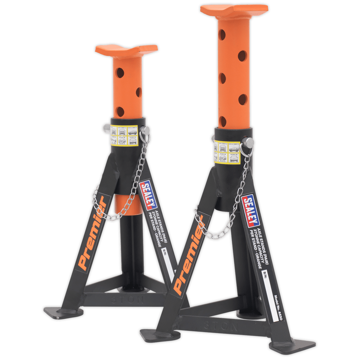 Sealey AS3O Axle Stands (Pair) 3tonne Capacity per Stand - Orange - AS3O - Sealey Tools UK - Trade Counter Direct