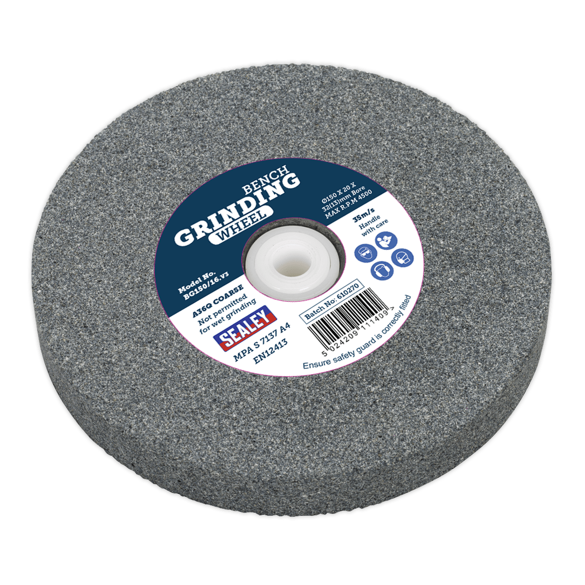 Sealey BG150/16 Grinding Stone Ø150 x 20mm Ø32(Ø13)mm Bore A36Q Coarse - BG150/16 - Sealey Tools UK - Trade Counter Direct