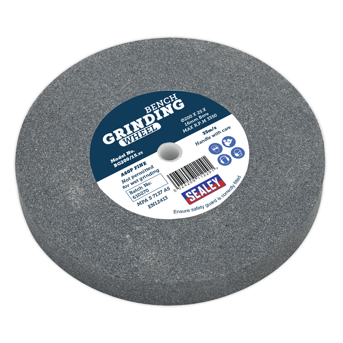 Sealey BG200/15 Grinding Stone Ø200 x 25mm Ø16mm Bore A60P Fine - BG200/15 - Sealey Tools UK - Trade Counter Direct