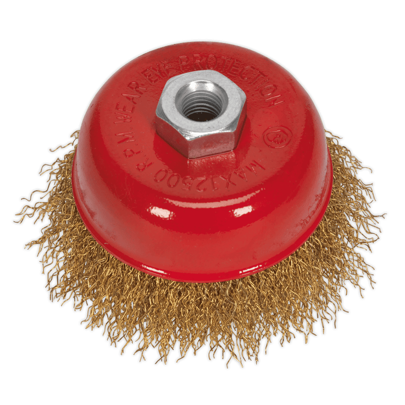 Sealey CBC752 75mm Brassed Steel Crimped Wire Cup Brush M14 x 2mm - CBC752 - Sealey Tools UK - Trade Counter Direct