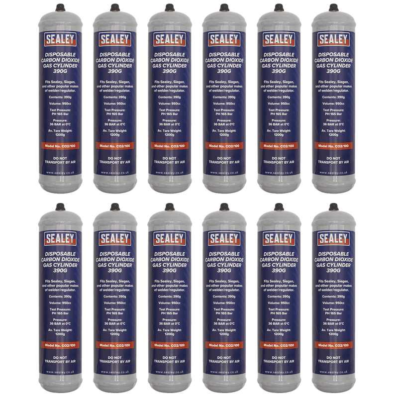 Sealey CO2/100/12 Disposable Carbon Dioxide Gas Cylinder 390g - Box of 12 - CO2/100/12 - Sealey Tools UK - Trade Counter Direct