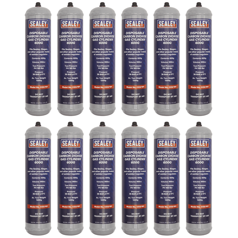 Sealey CO2/101/12 Disposable Carbon Dioxide Gas Cylinder 600g - Box of 12 - CO2/101/12 - Sealey Tools UK - Trade Counter Direct