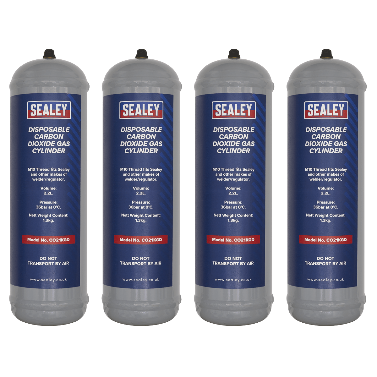 Sealey CO21KGD4 Disposable Carbon Dioxide Gas Cylinder 1.3kg - Pack of 4 - CO21KGD4 - Sealey Tools UK - Trade Counter Direct