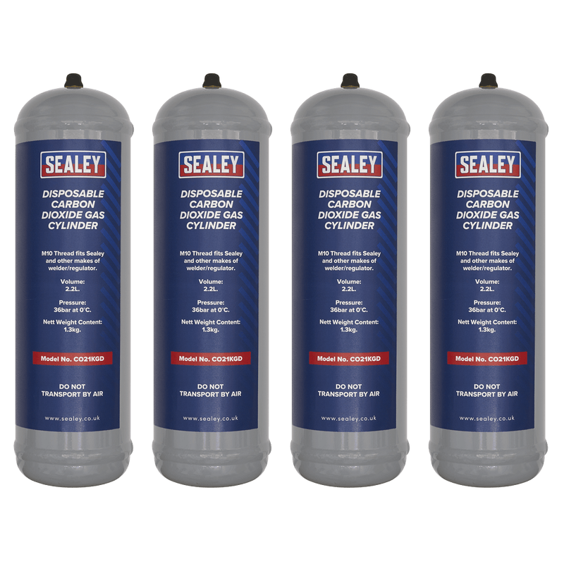 Sealey CO21KGD4 Disposable Carbon Dioxide Gas Cylinder 1.3kg - Pack of 4 - CO21KGD4 - Sealey Tools UK - Trade Counter Direct