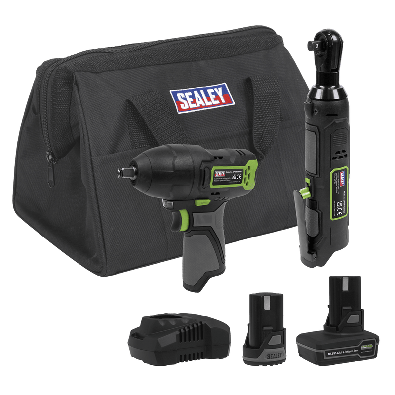 Sealey CP108VCOMBO6 2 x 10.8V SV10.8 Series Impact Wrench & Ratchet Wrench Kit - CP108VCOMBO6 - Sealey Tools UK - Trade Counter Direct