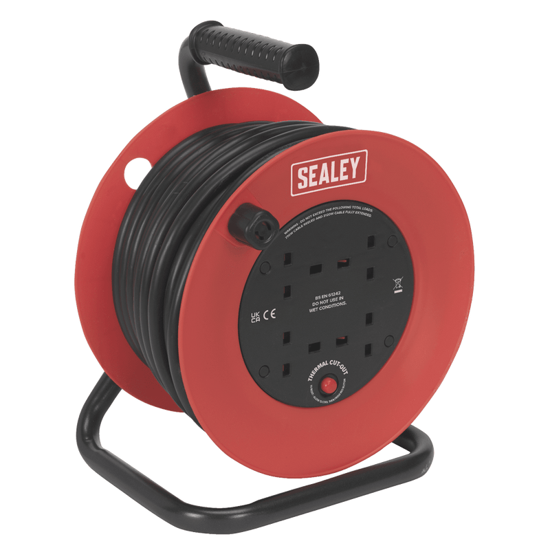 Sealey CR22525 Cable Reel 25m 4 x 230V 2.5mm² Heavy - Duty Thermal Trip - CR22525 - Sealey Tools UK - Trade Counter Direct