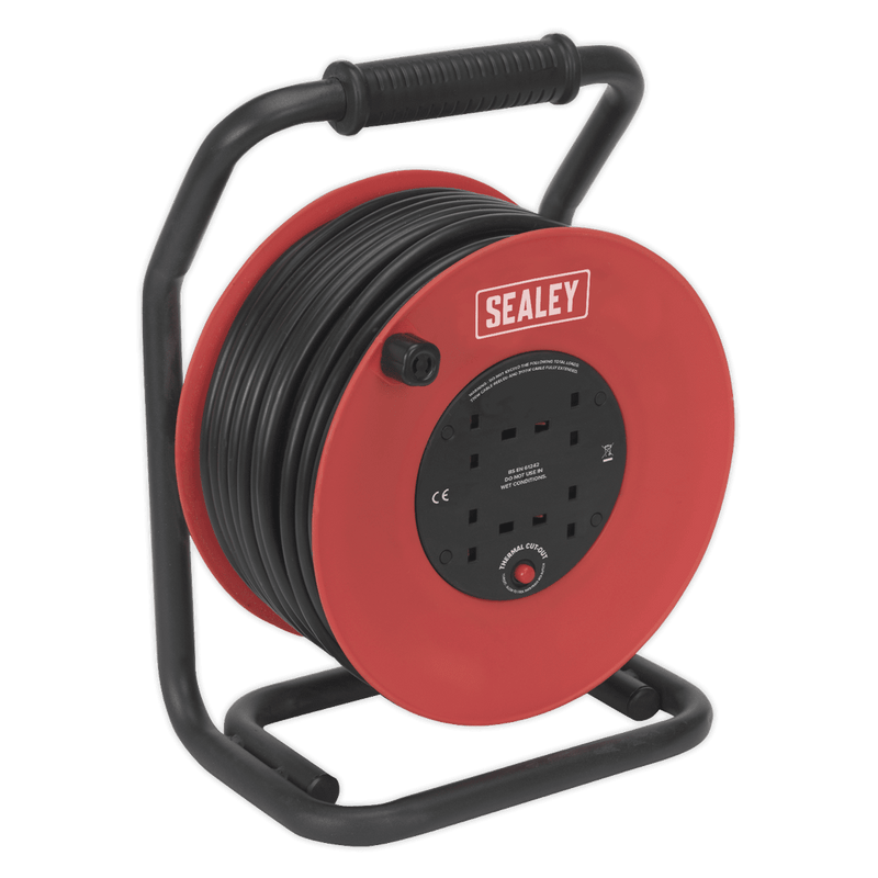 Sealey CR25025 Cable Reel 50m 4 x 230V 2.5mm² Heavy - Duty Thermal Trip - CR25025 - Sealey Tools UK - Trade Counter Direct