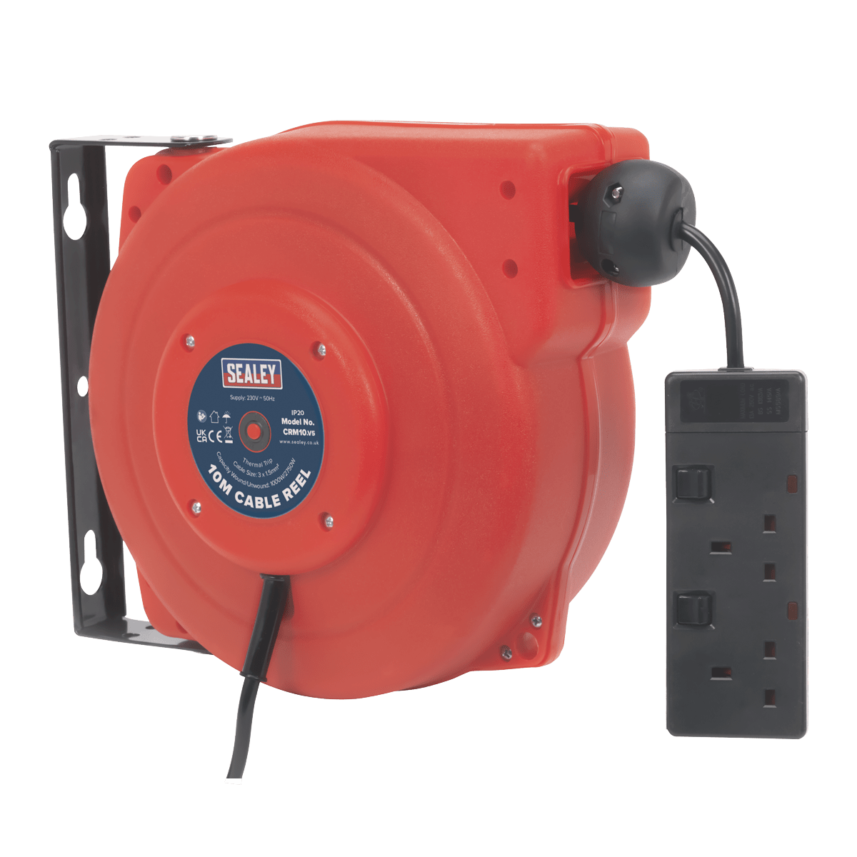Sealey CRM10 Cable Reel System Retractable 10m 2 x 230V Socket - CRM10 - Sealey Tools UK - Trade Counter Direct