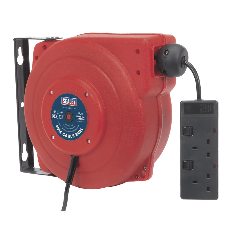 Sealey CRM15 Cable Reel System Retractable 15m 2 x 230V Socket - CRM15 - Sealey Tools UK - Trade Counter Direct