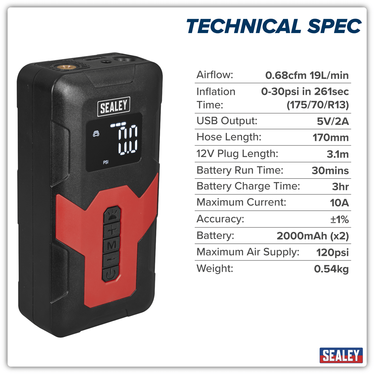 Sealey CTI140 Rechargeable Tyre Inflator & Power Bank with Worklight 12V - CTI140 - Sealey Tools UK - Trade Counter Direct