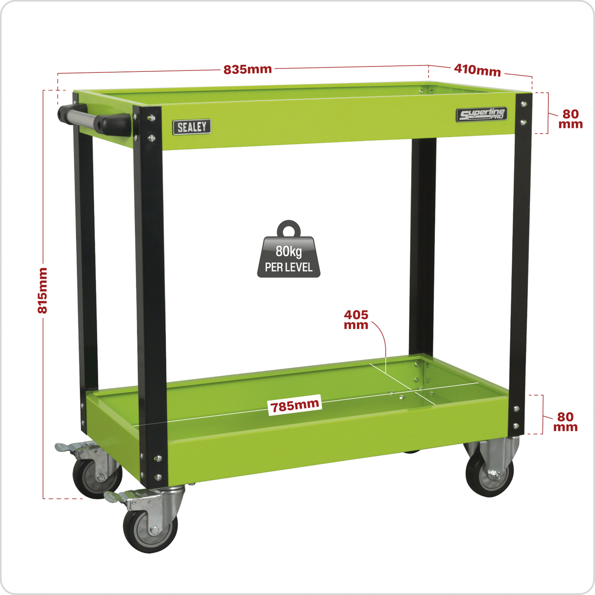 Sealey CX109HV Superline PRO® Heavy-Duty Workshop Trolley 2-Level - Hi-Vis Green - CX109HV - Sealey Tools UK - Trade Counter Direct