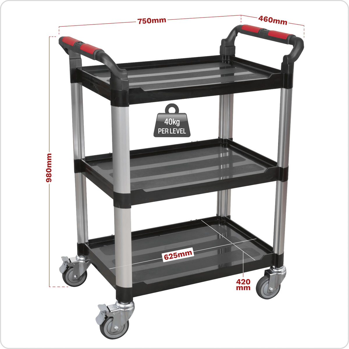 Sealey CX309 Composite Workshop Trolley 3-Level/3 Wall - CX309 - Sealey Tools UK - Trade Counter Direct