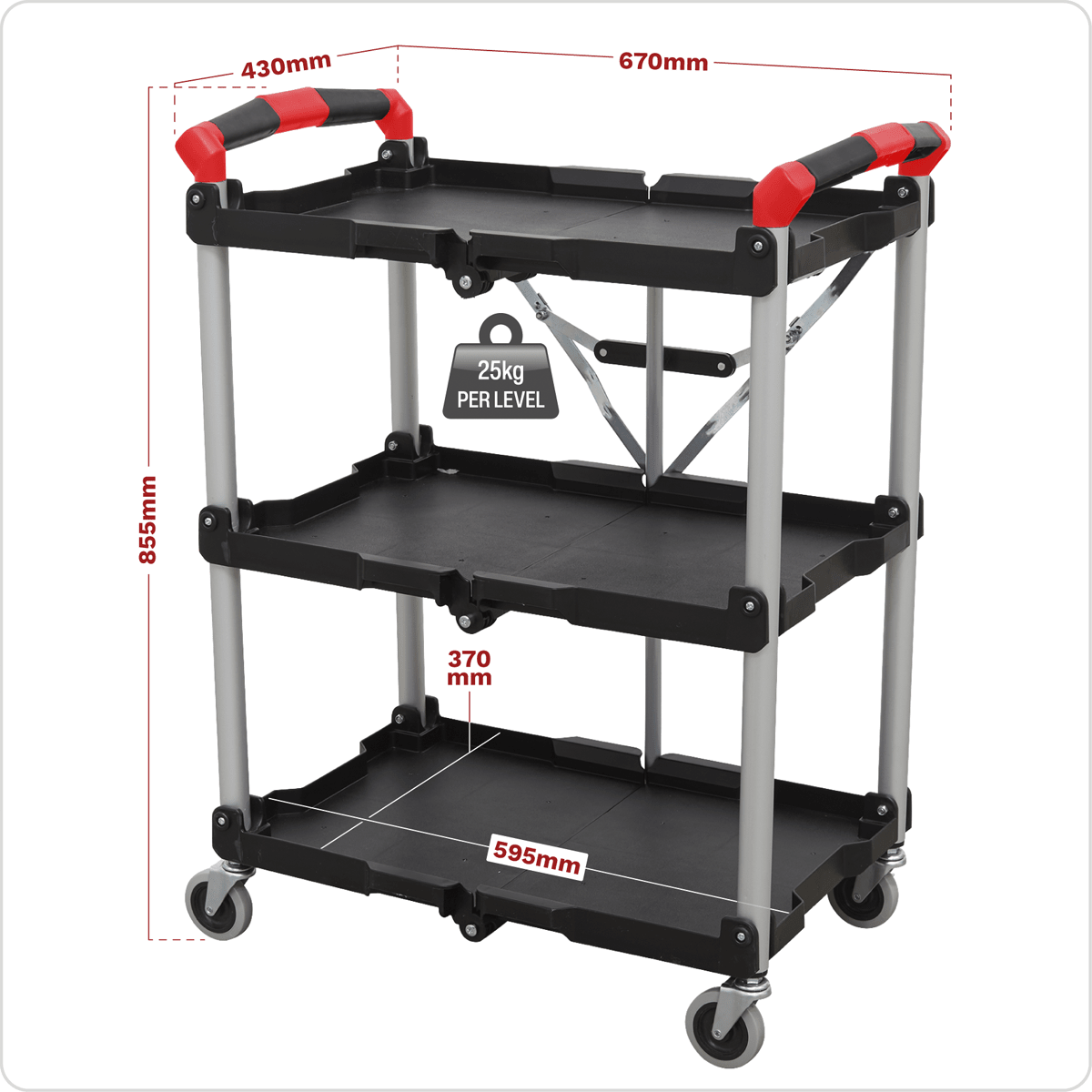 Sealey CX314 Folding Workshop Trolley 3-Level - CX314 - Sealey Tools UK - Trade Counter Direct