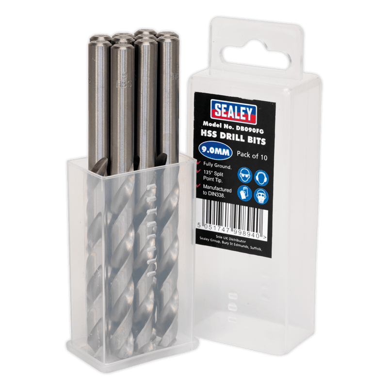 Sealey DB090FG HSS Fully Ground Drill Bit 9mm - Pack of 10 - DB090FG - Sealey Tools UK - Trade Counter Direct