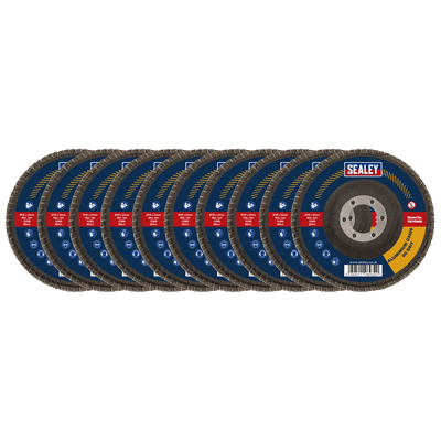 Sealey FD115EMIX 115mm Aluminium Oxide Flap Discs Assorted Grit 22mm Bore - Pack of 10 - FD115EMIX - Sealey Tools UK - Trade Counter Direct
