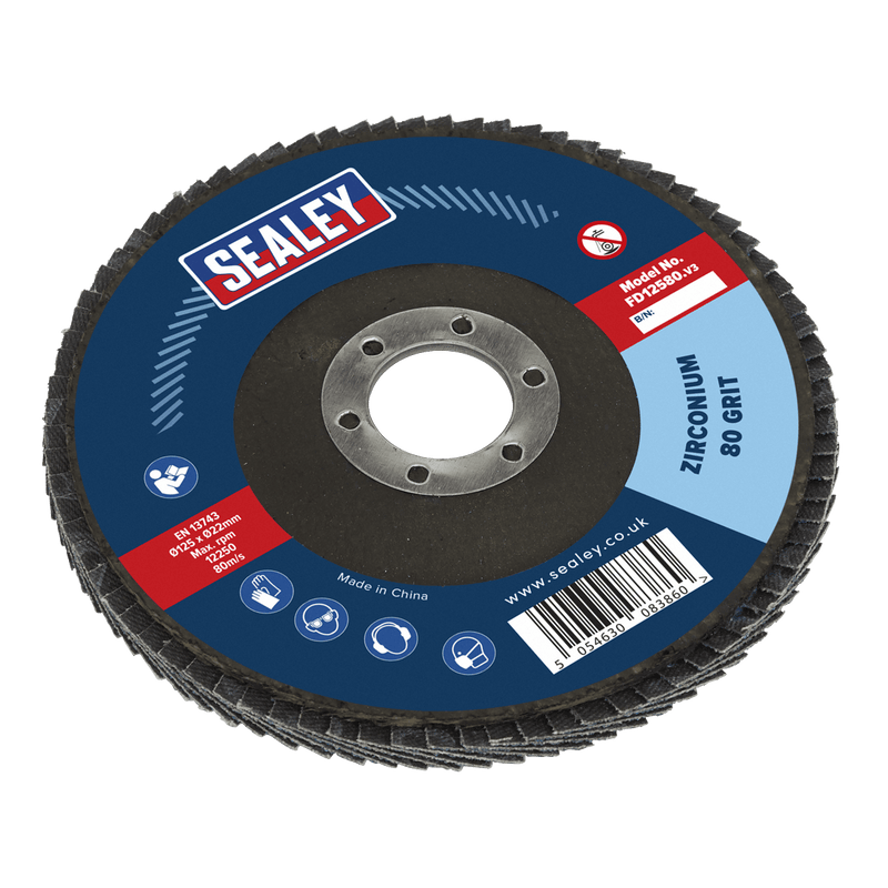 Sealey FD12580 125mm Zirconium Flap Disc 80Grit 22mm Bore - FD12580 - Sealey Tools UK - Trade Counter Direct