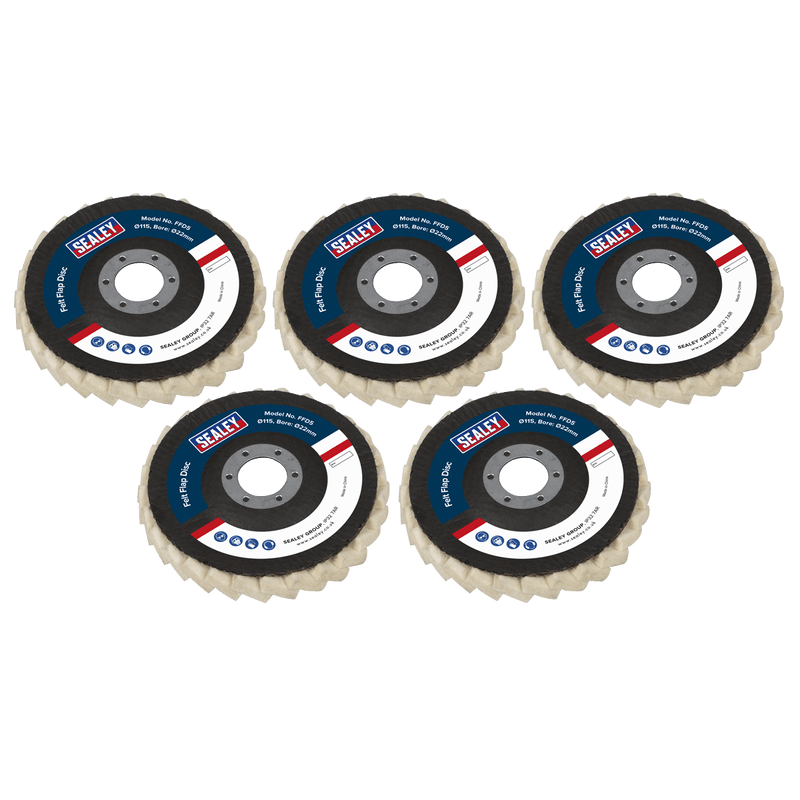 Sealey FFD5 Felt Flap Disc Ø115mm Ø22mm Bore - Pack of 5 - FFD5 - Sealey Tools UK - Trade Counter Direct