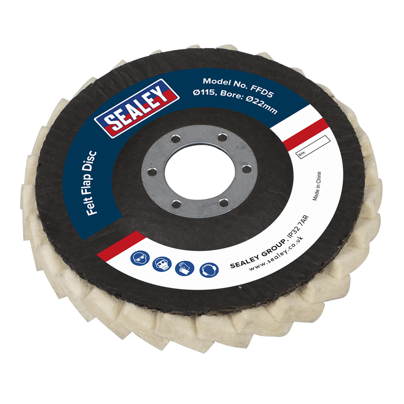 Sealey FFD5 Felt Flap Disc Ø115mm Ø22mm Bore - Pack of 5 - FFD5 - Sealey Tools UK - Trade Counter Direct